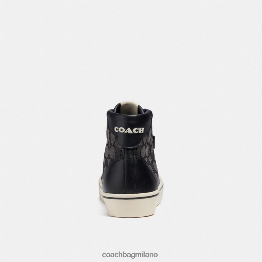 Coach donne sneaker citysole alta con plateau in caratteristico jacquard fumo carbone/nero FPN0Z8430