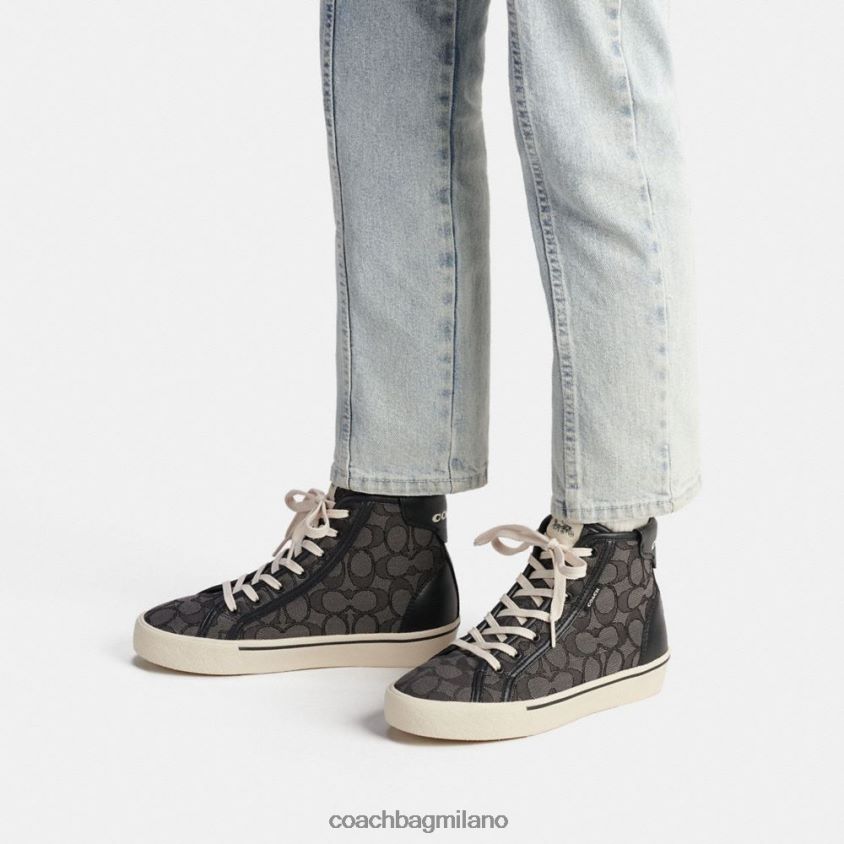 Coach donne sneaker citysole alta con plateau in caratteristico jacquard fumo carbone/nero FPN0Z8430