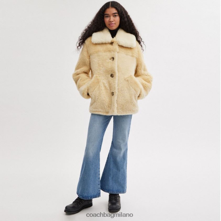 Coach donne Cappotto in shearling colorblock su tutta la superficie avorio multiplo FPN0Z8442