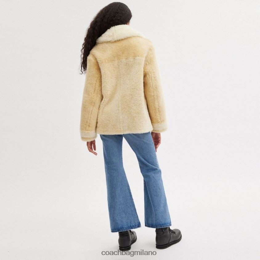 Coach donne Cappotto in shearling colorblock su tutta la superficie avorio multiplo FPN0Z8442