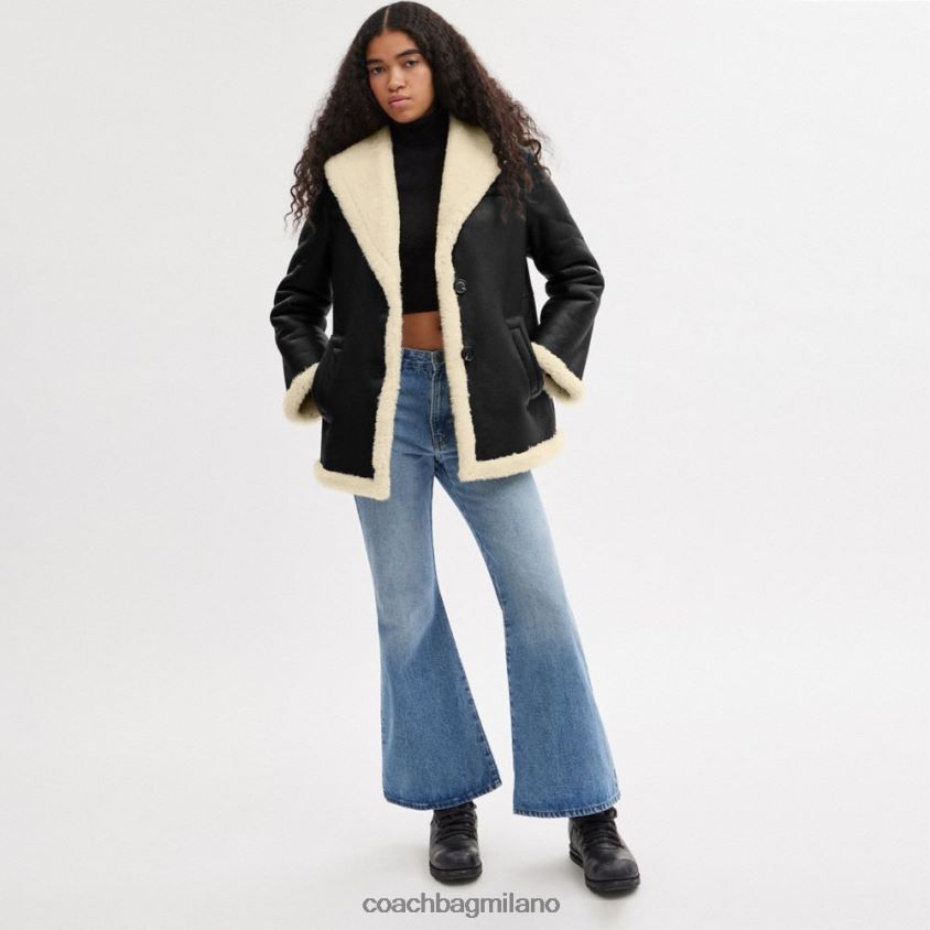 Coach donne Cappotto in shearling con collo a scialle nero FPN0Z8443