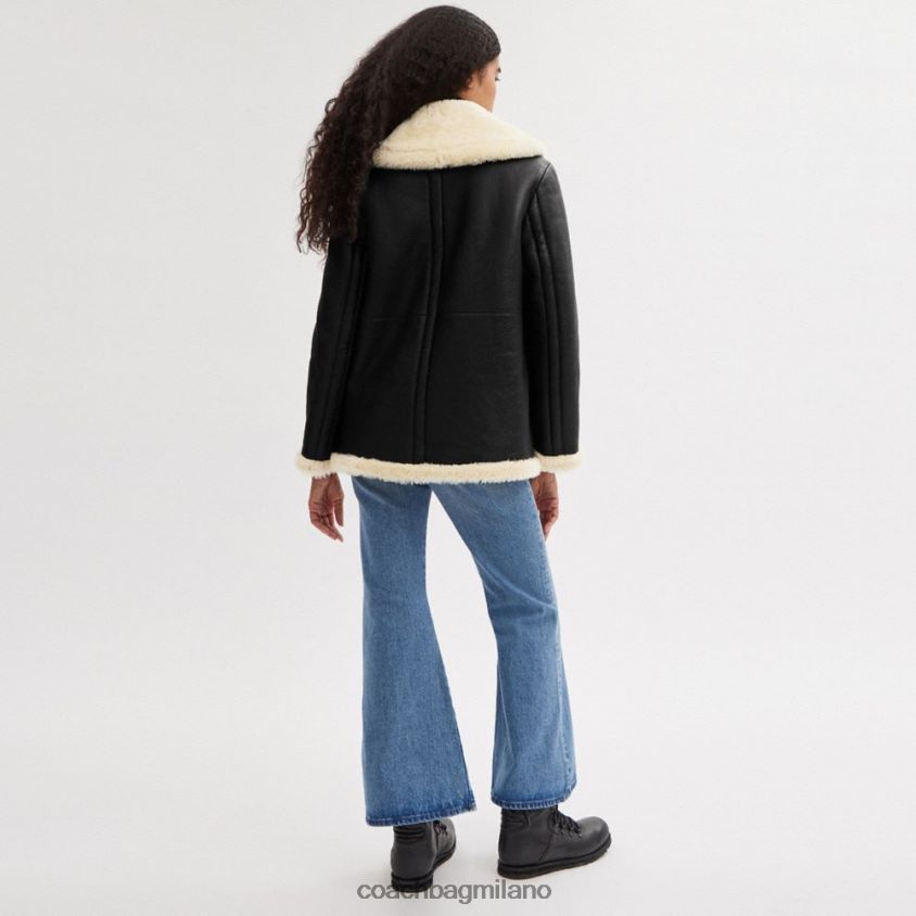 Coach donne Cappotto in shearling con collo a scialle nero FPN0Z8443