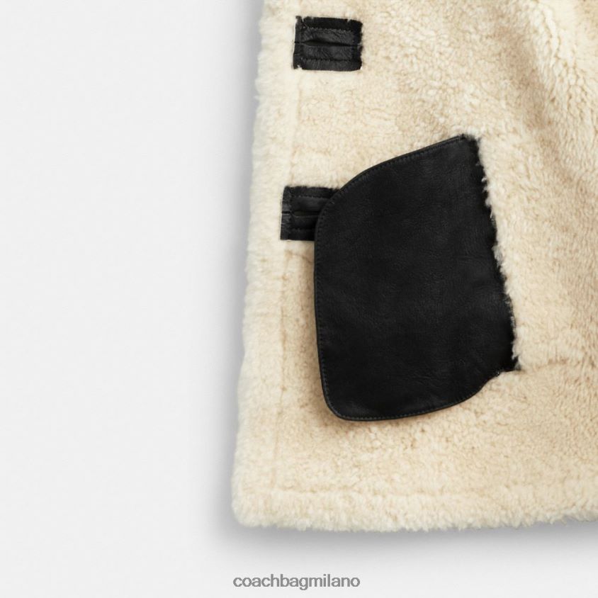 Coach donne Cappotto in shearling con collo a scialle nero FPN0Z8443