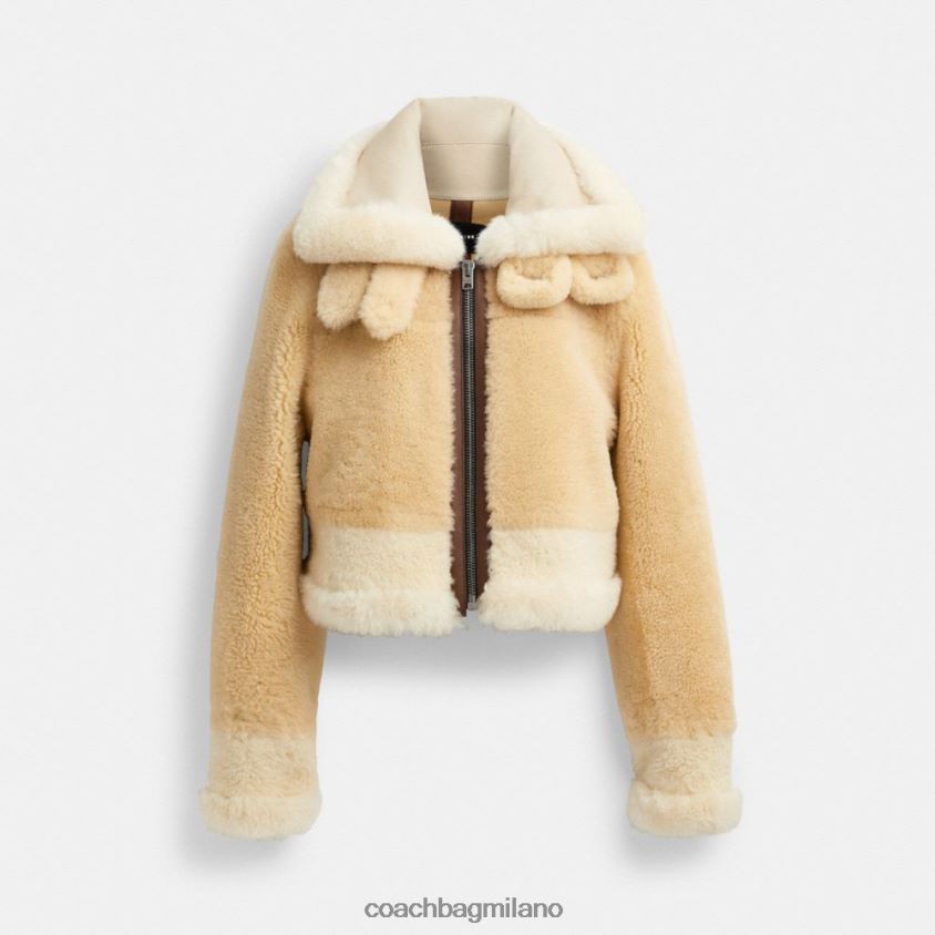 Coach donne aviatore rimpicciolito in shearling su tutta la superficie crema multi FPN0Z8453