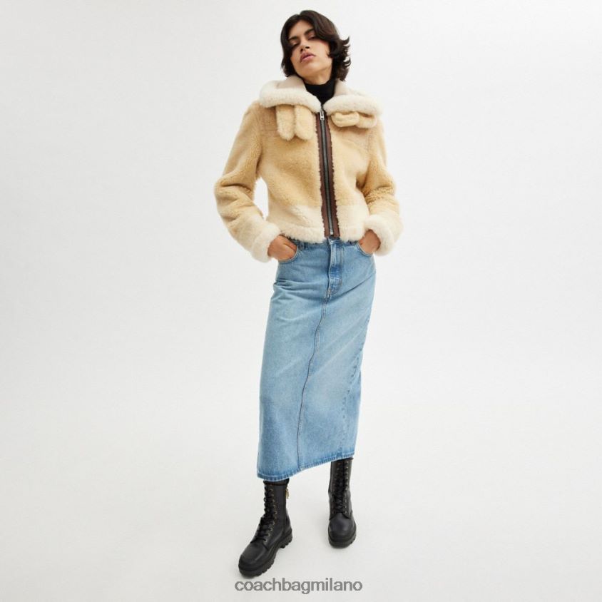 Coach donne aviatore rimpicciolito in shearling su tutta la superficie crema multi FPN0Z8453