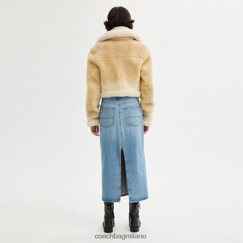 Coach donne aviatore rimpicciolito in shearling su tutta la superficie crema multi FPN0Z8453