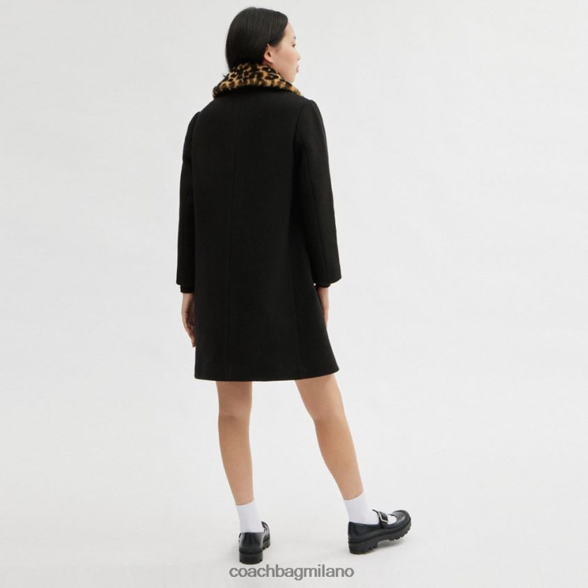 Coach donne cappotto in lana con collo in shearling nero FPN0Z8449