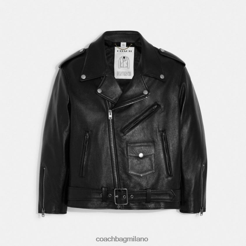 Coach donne giacca da motociclista oversize in pelle nero FPN0Z8465