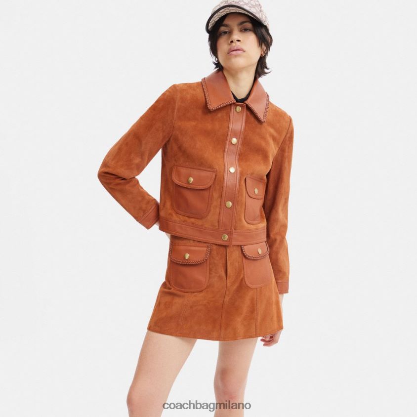 Coach donne giacca in pelle scamosciata intrecciata ambra brunita FPN0Z8457