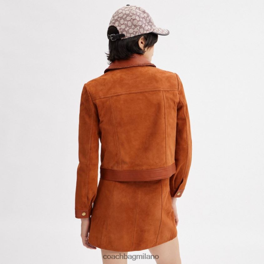 Coach donne giacca in pelle scamosciata intrecciata ambra brunita FPN0Z8457