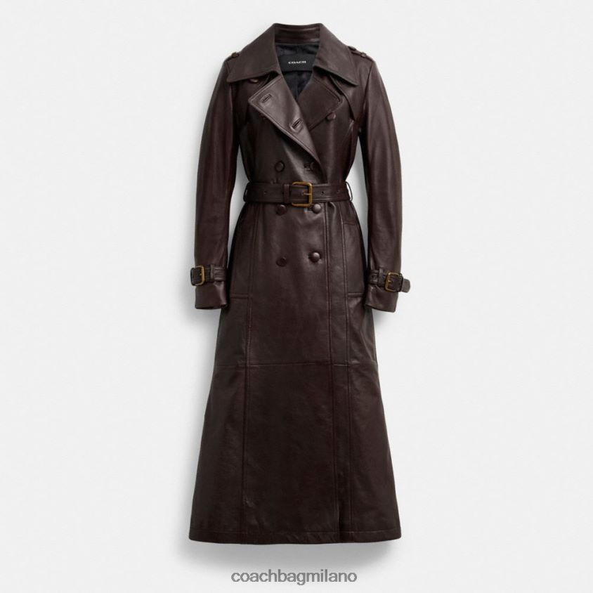 Coach donne trench in pelle doppiopetto marrone FPN0Z8455