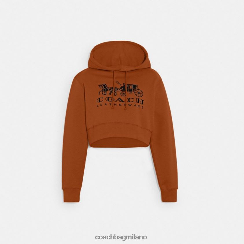 Coach donne Felpa corta con cappuccio con cavallo e carrozza in cotone biologico marrone FPN0Z8480