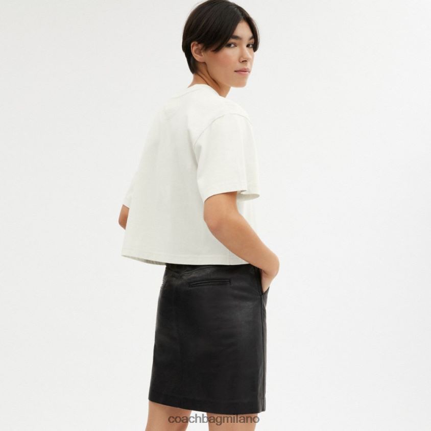 Coach donne T-shirt corta con firma in corsivo crema. FPN0Z8473