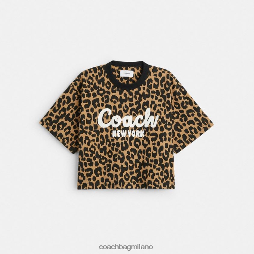 Coach donne T-shirt corta con firma in corsivo leopardato leopardo FPN0Z8474