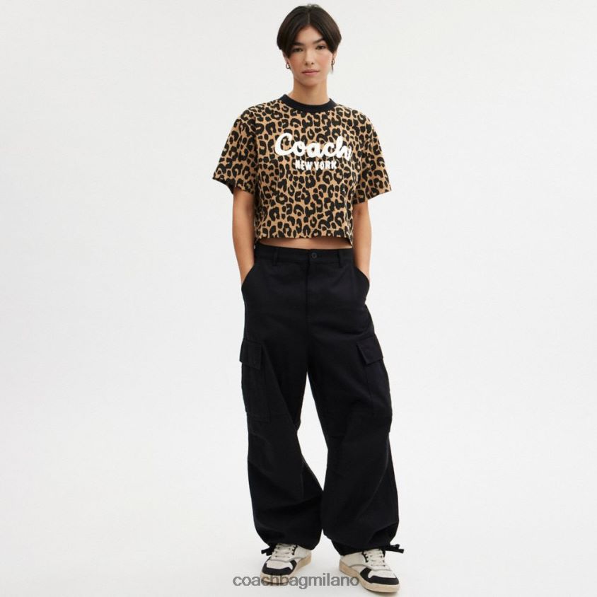 Coach donne T-shirt corta con firma in corsivo leopardato leopardo FPN0Z8474