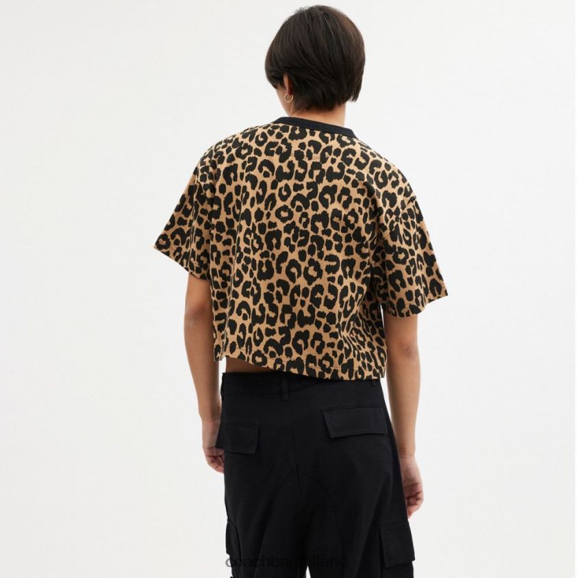 Coach donne T-shirt corta con firma in corsivo leopardato leopardo FPN0Z8474