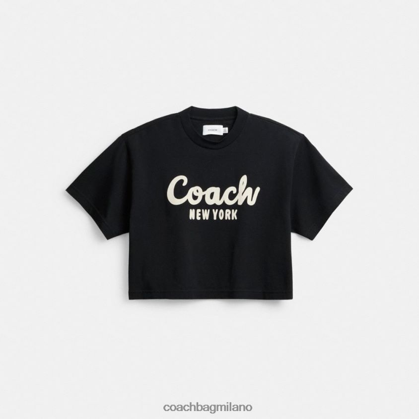 Coach donne T-shirt corta con firma in corsivo nero FPN0Z8472