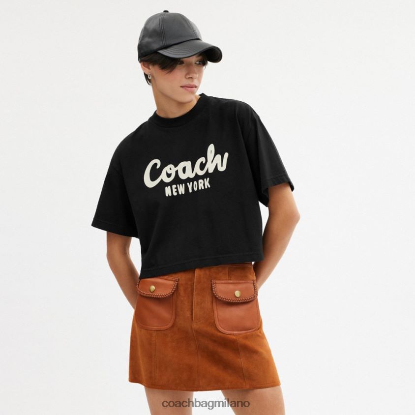 Coach donne T-shirt corta con firma in corsivo nero FPN0Z8472