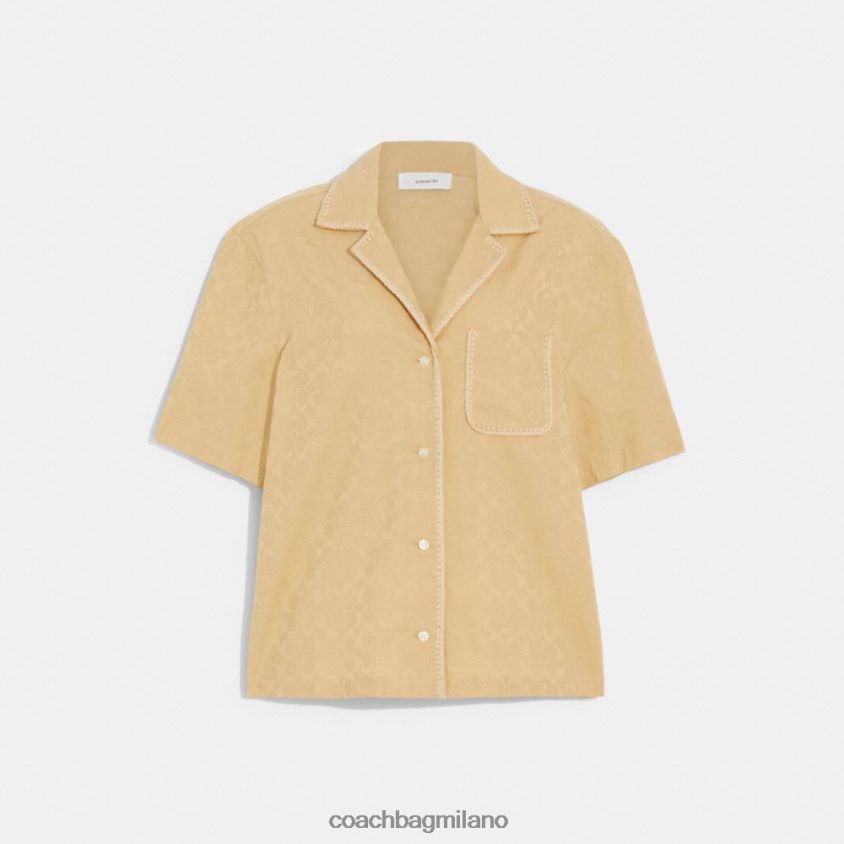 Coach donne camicia abbottonata con finiture jacquard all'uncinetto firmate firma dell'abbronzatura FPN0Z8500