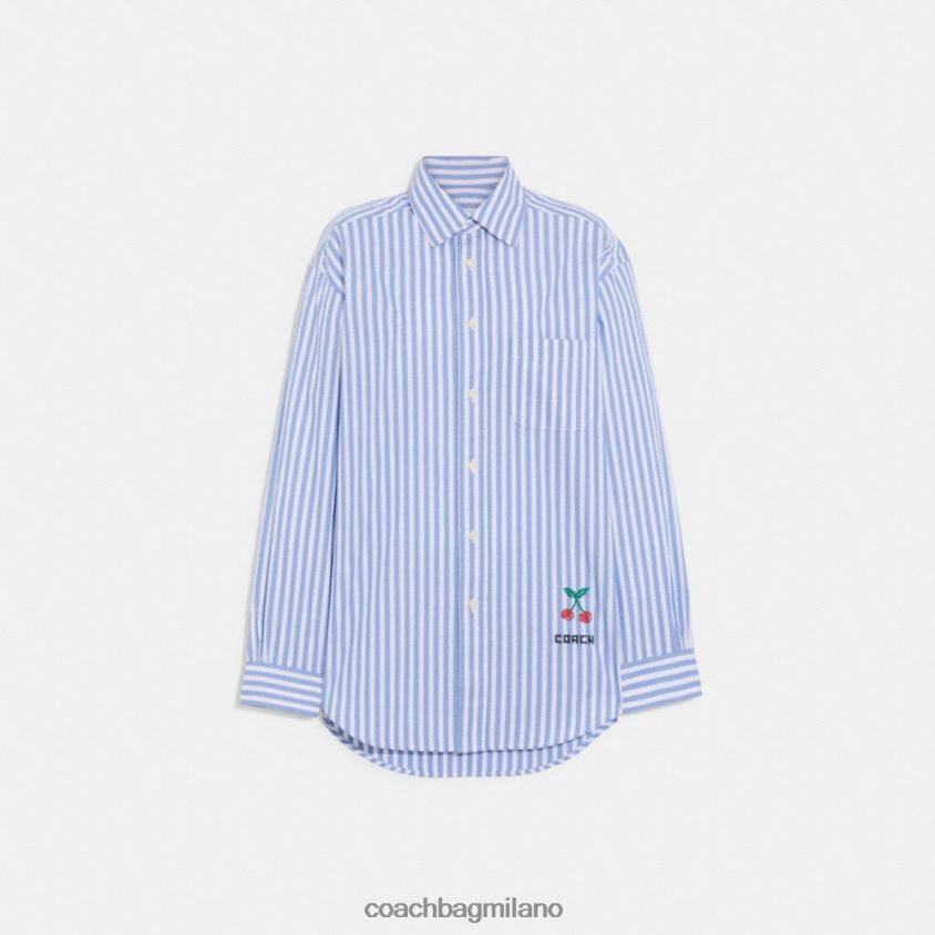 Coach donne camicia button down a righe blu multiplo. FPN0Z8499