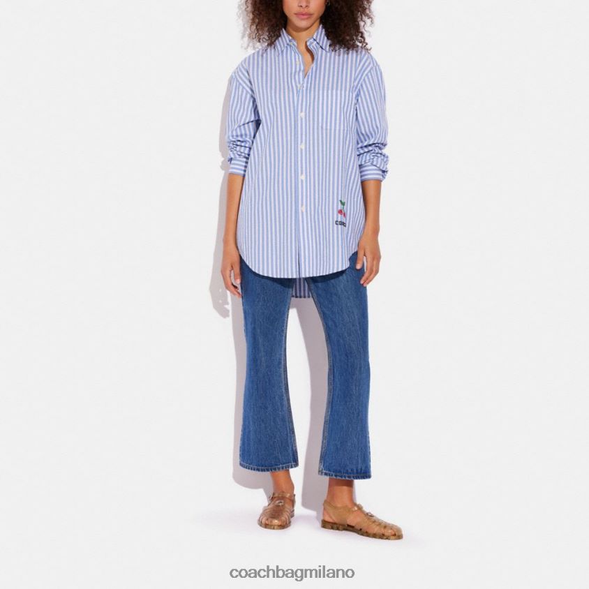 Coach donne camicia button down a righe blu multiplo. FPN0Z8499