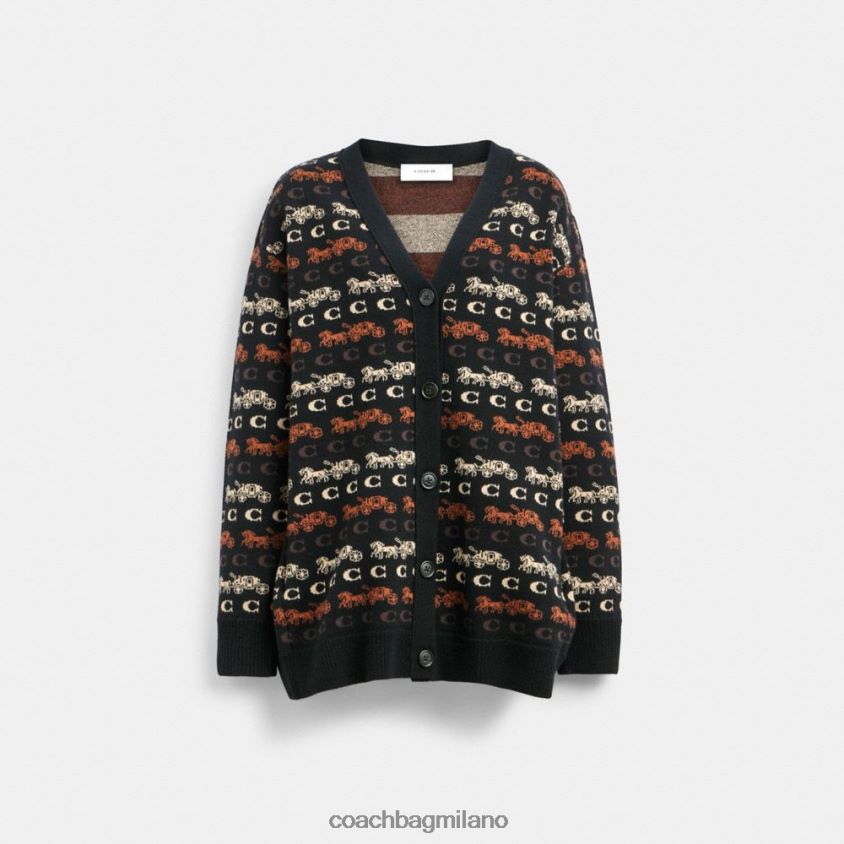 Coach donne cardigan con cavallo e carrozza nero/marrone multi FPN0Z8481
