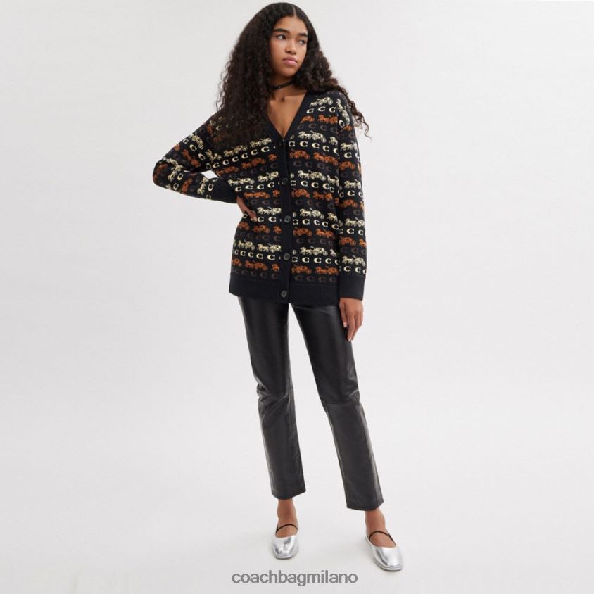 Coach donne cardigan con cavallo e carrozza nero/marrone multi FPN0Z8481
