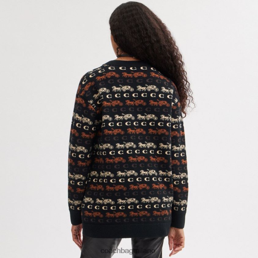 Coach donne cardigan con cavallo e carrozza nero/marrone multi FPN0Z8481