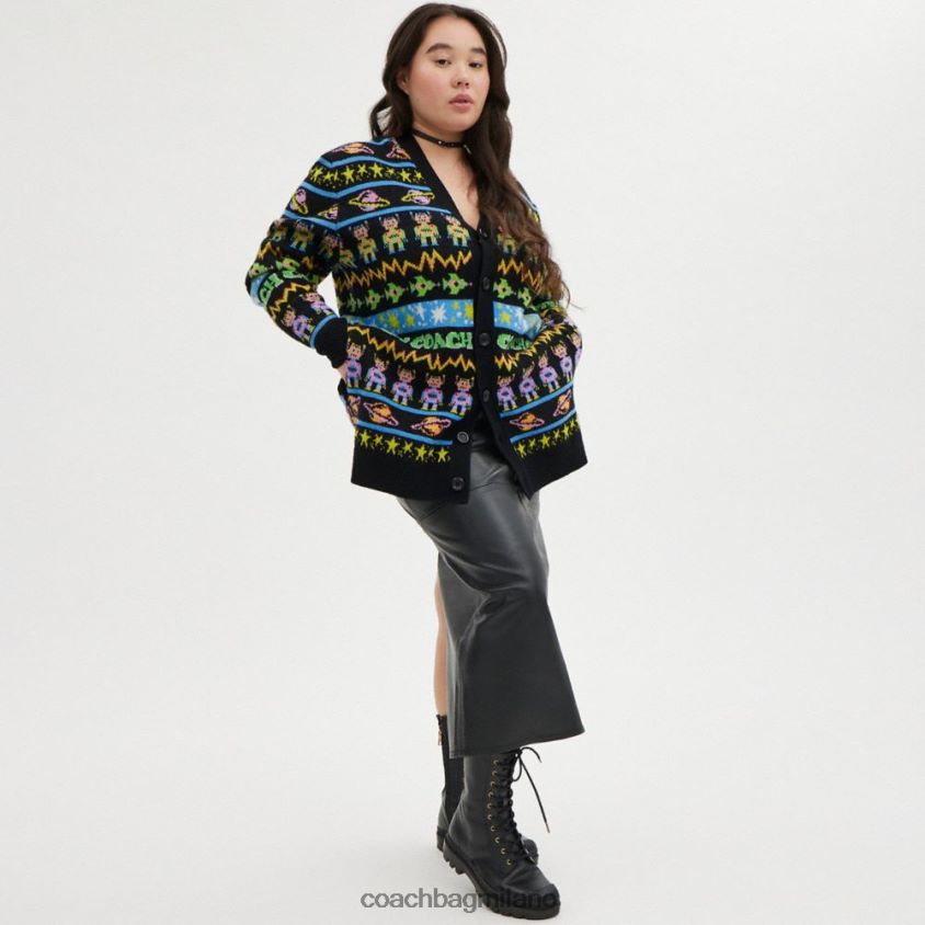 Coach donne cardigan da allenatore cosmico nero multiplo. FPN0Z8476