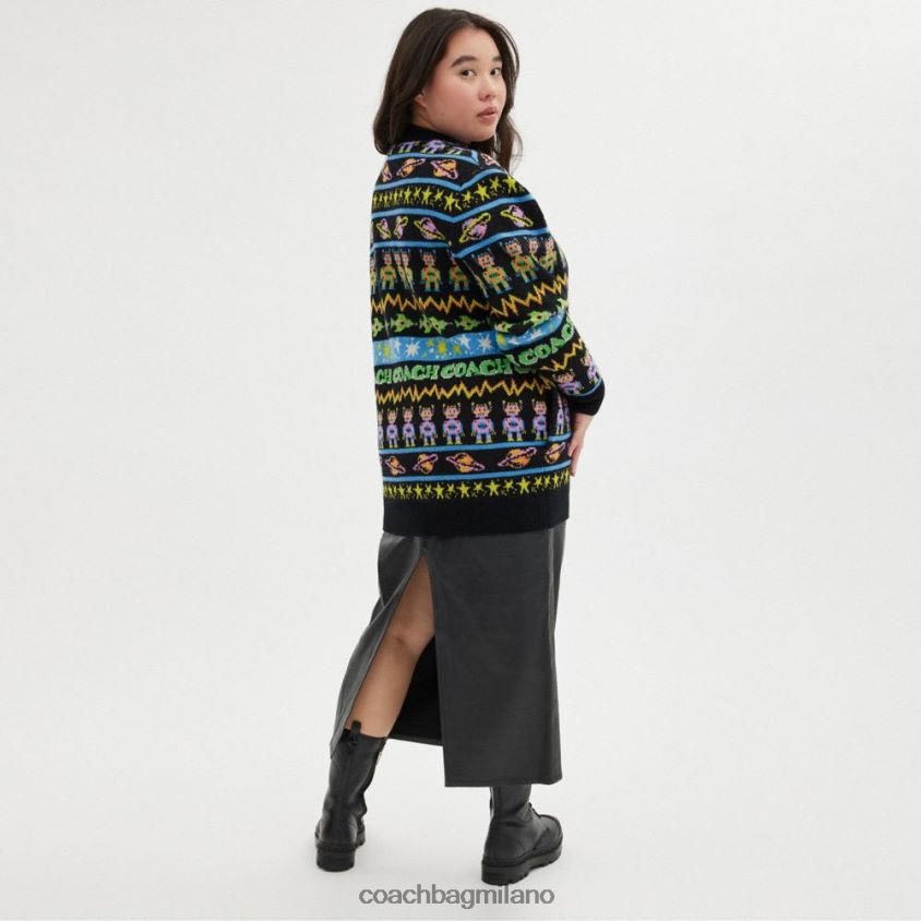 Coach donne cardigan da allenatore cosmico nero multiplo. FPN0Z8476