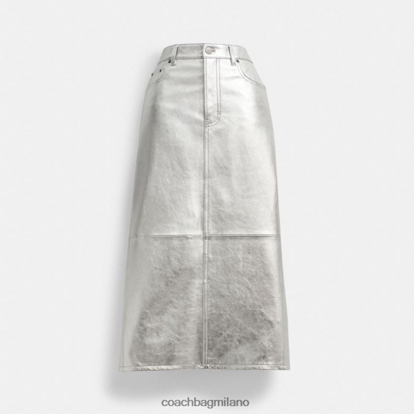 Coach donne gonna lunga in pelle metallizzata argento multiplo. FPN0Z8507