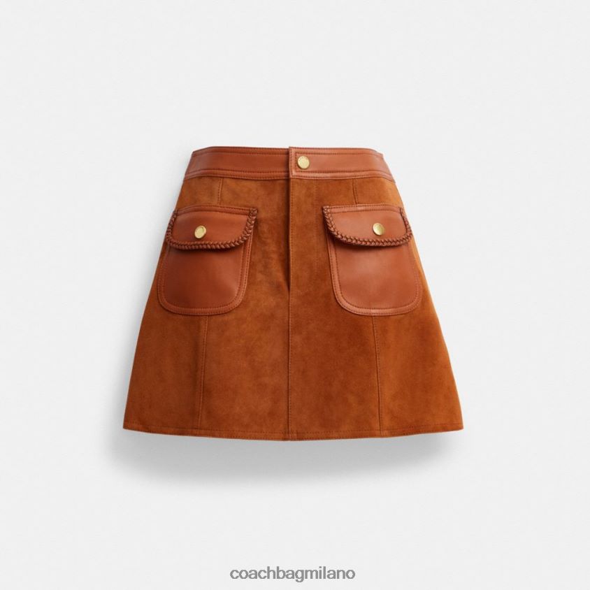 Coach donne minigonna in pelle scamosciata intrecciata ambra brunita FPN0Z8513