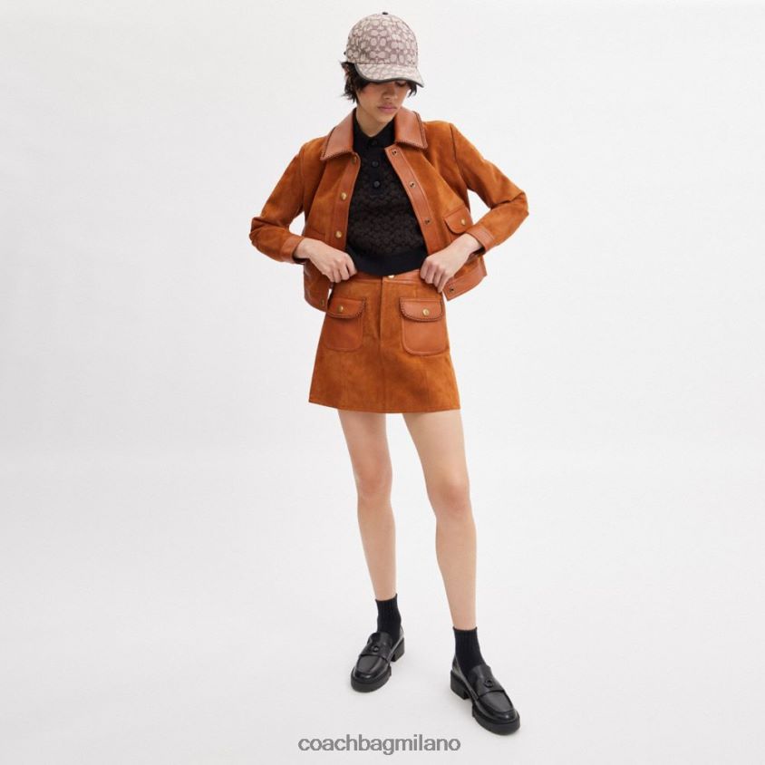Coach donne minigonna in pelle scamosciata intrecciata ambra brunita FPN0Z8513