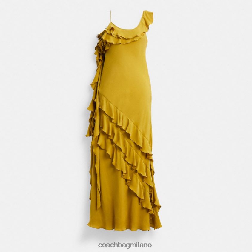 Coach donne abito in sbieco con scollo a volant giallo scuro FPN0Z8520