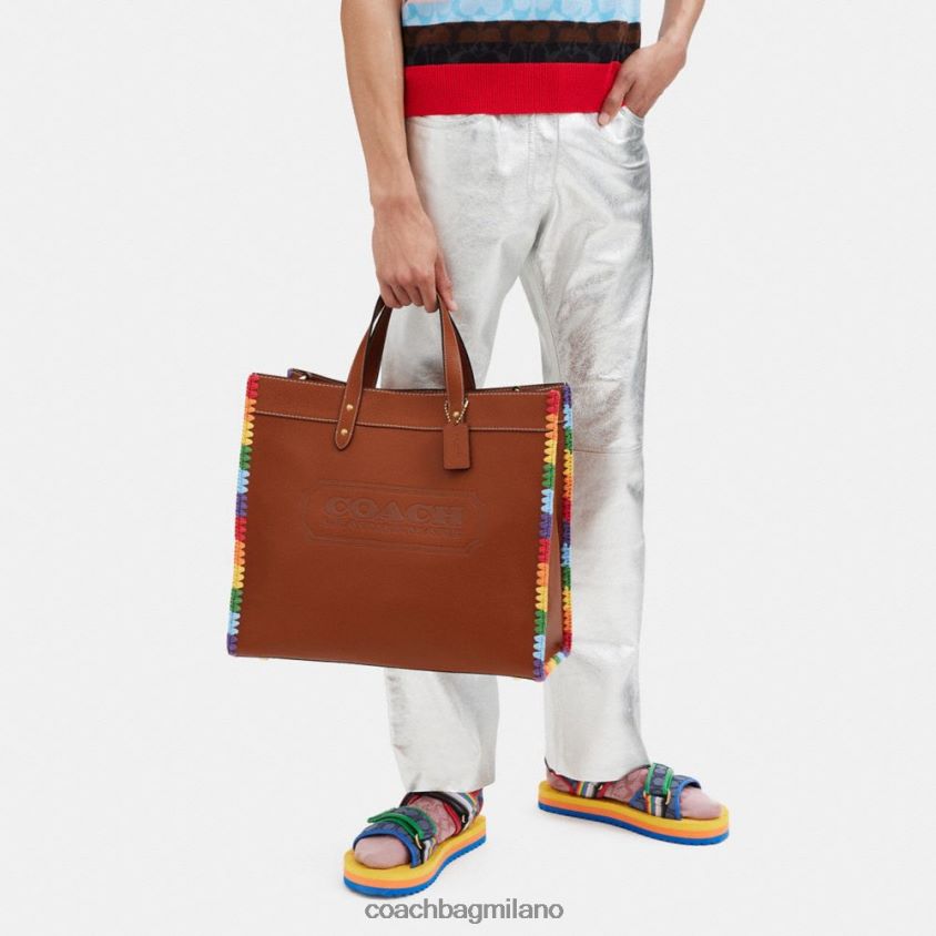Coach uomini borsa da campo 40 con uncinetto arcobaleno ambra brunita multicolor FPN0Z8642