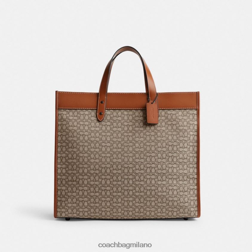 Coach uomini borsa tote field 40 in micro jacquard esclusivo cacao/ambra brunita FPN0Z8636