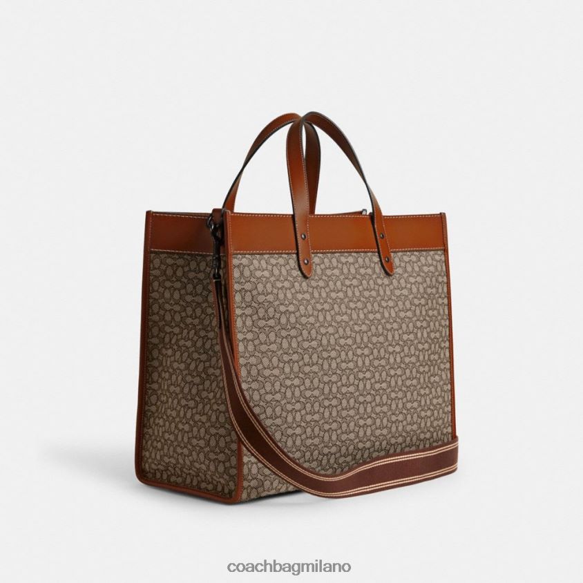 Coach uomini borsa tote field 40 in micro jacquard esclusivo cacao/ambra brunita FPN0Z8636