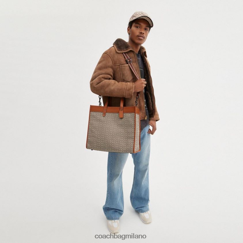 Coach uomini borsa tote field 40 in micro jacquard esclusivo cacao/ambra brunita FPN0Z8636