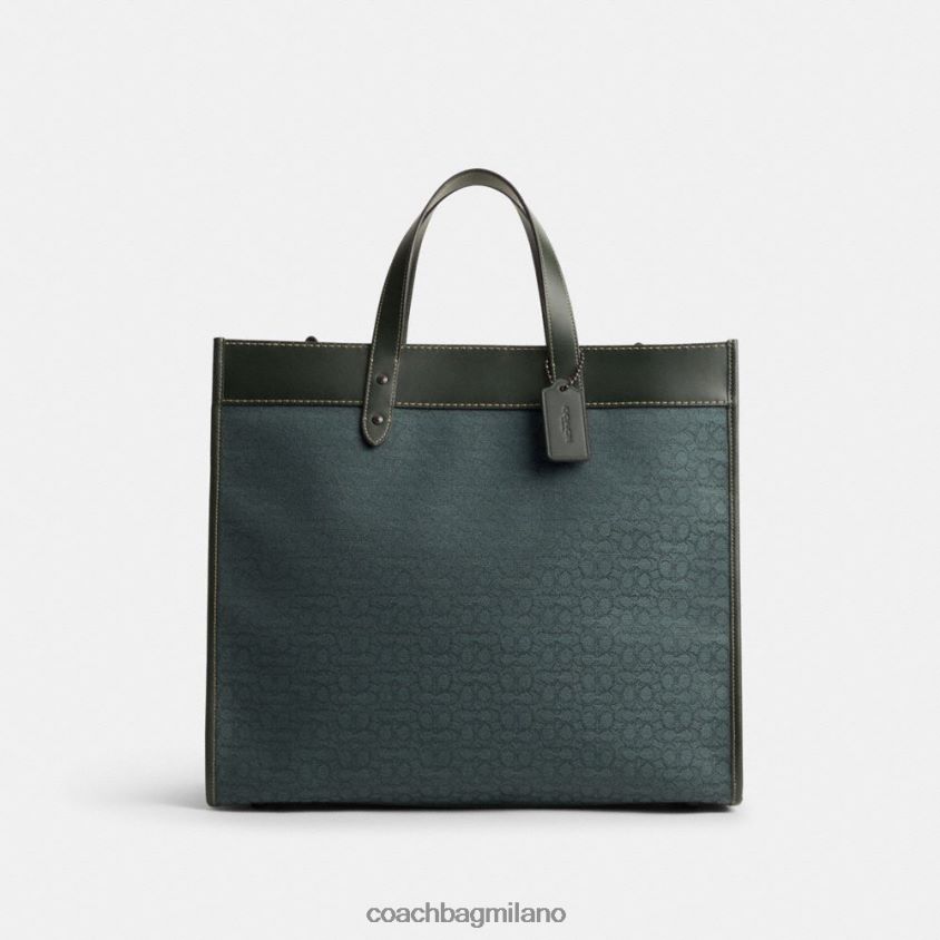 Coach uomini borsa tote field 40 in micro jacquard esclusivo verde amazzonico FPN0Z8635