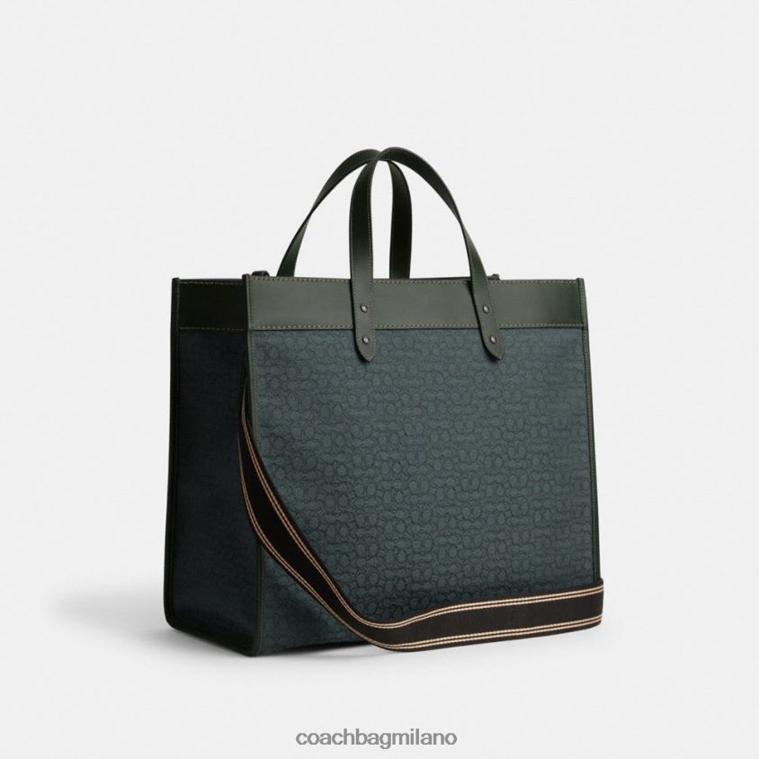 Coach uomini borsa tote field 40 in micro jacquard esclusivo verde amazzonico FPN0Z8635