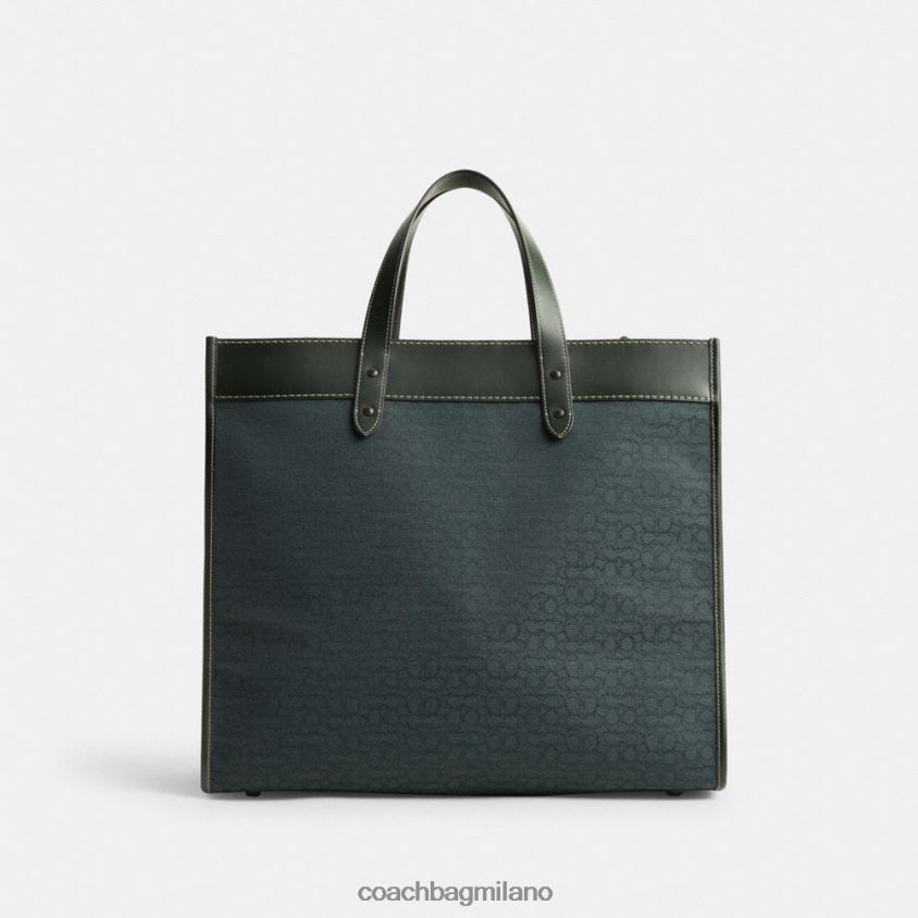 Coach uomini borsa tote field 40 in micro jacquard esclusivo verde amazzonico FPN0Z8635