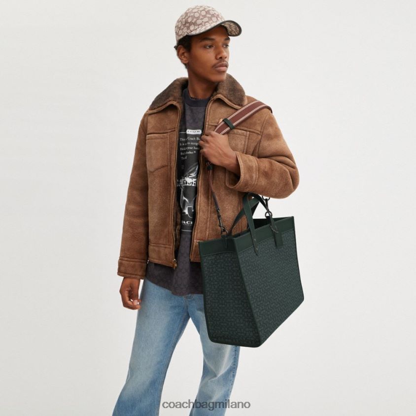 Coach uomini borsa tote field 40 in micro jacquard esclusivo verde amazzonico FPN0Z8635