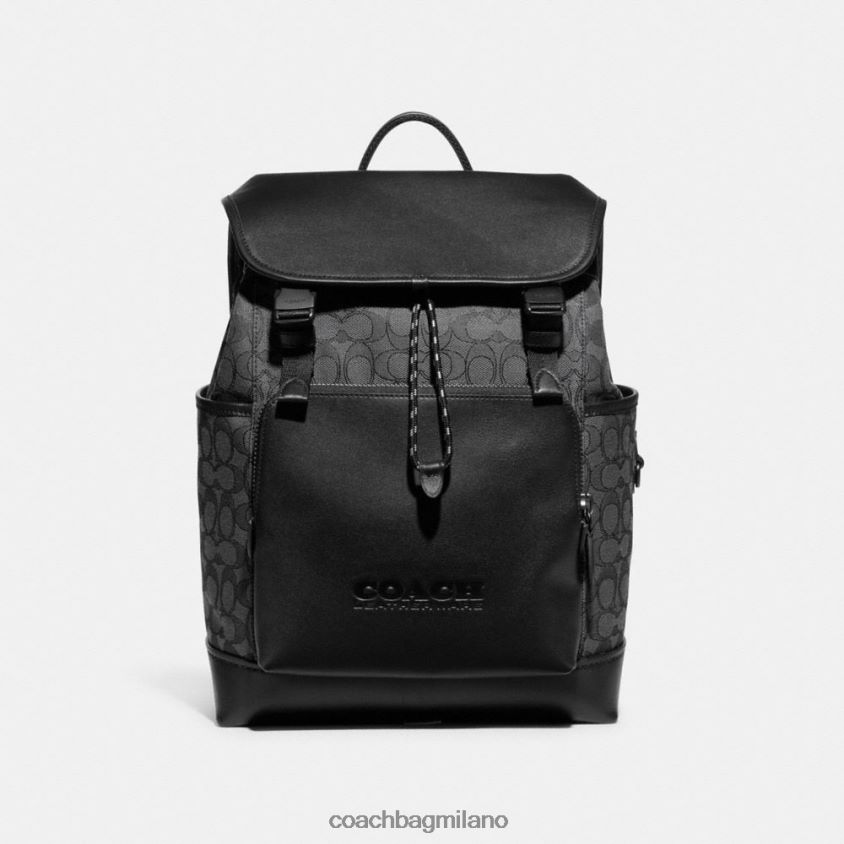 Coach uomini zaino con patta League in caratteristico jacquard carbone/nero FPN0Z8684