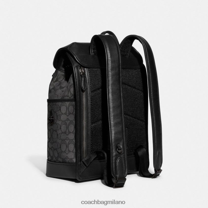 Coach uomini zaino con patta League in caratteristico jacquard carbone/nero FPN0Z8684