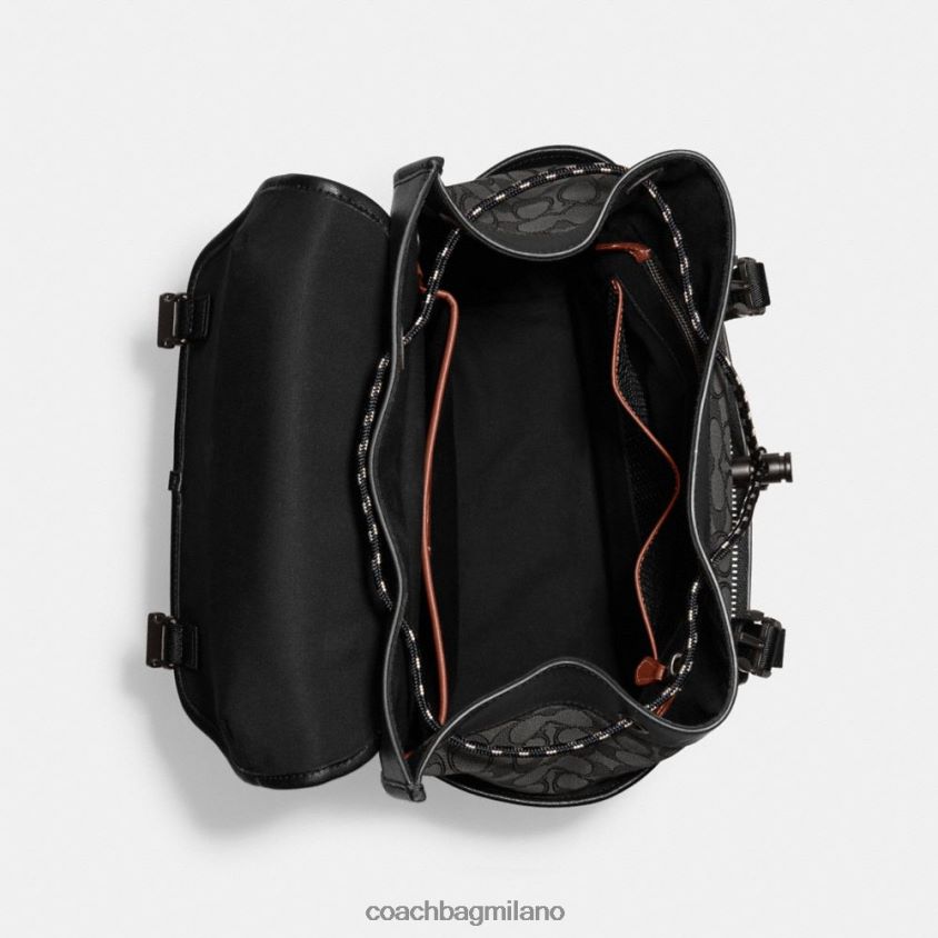 Coach uomini zaino con patta League in caratteristico jacquard carbone/nero FPN0Z8684