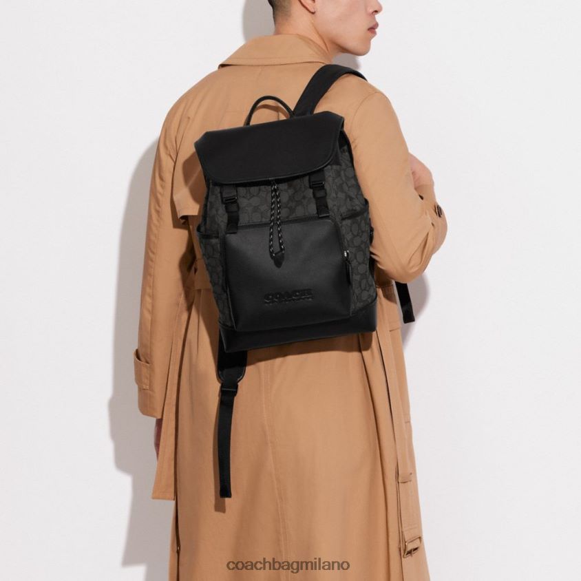 Coach uomini zaino con patta League in caratteristico jacquard carbone/nero FPN0Z8684