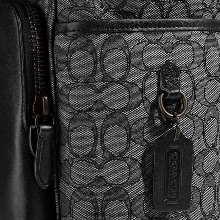 Coach uomini zaino con patta League in caratteristico jacquard carbone/nero FPN0Z8684