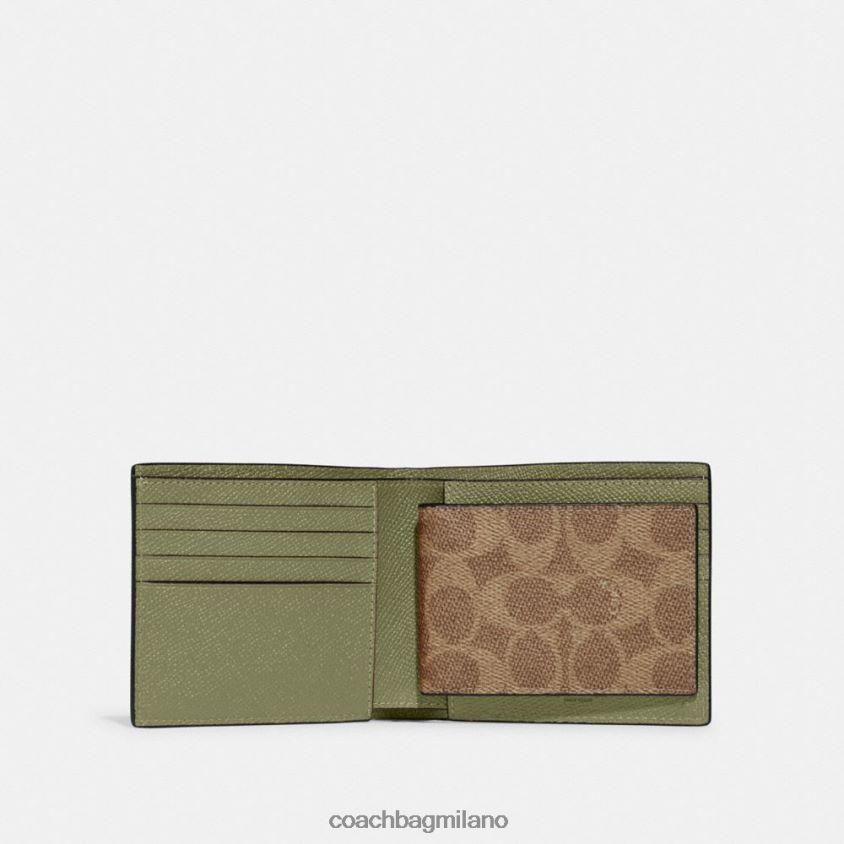 Coach uomini Portafoglio 3 in 1 con interno in tela firmata muschio FPN0Z8701