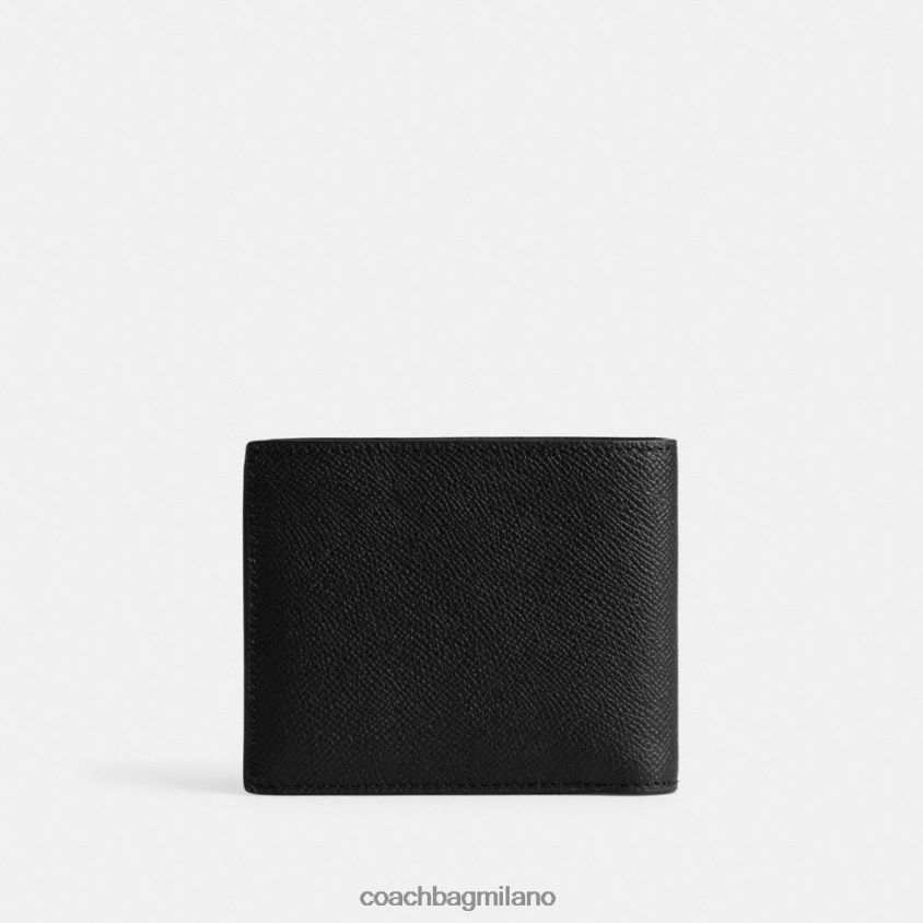 Coach uomini Portafoglio 3 in 1 con interno in tela firmata nero FPN0Z8712