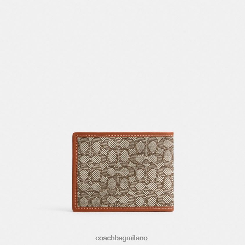 Coach uomini portafoglio sottile a portafoglio in micro jacquard esclusivo cacao/ambra brunita FPN0Z8709